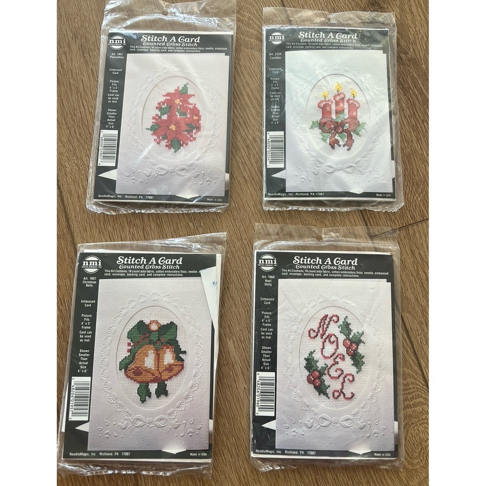 Vtg NeedleMagic Cross Stitch A Card Christmas Kits Lot Of 4 New Holiday Set